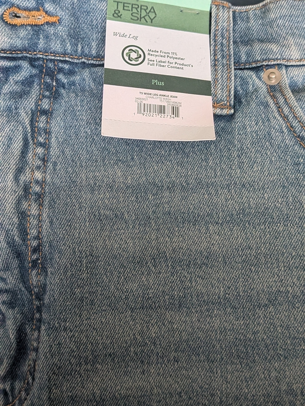 Terra & Sky Plus Wide Leg Ankle Jeans - Light Blue